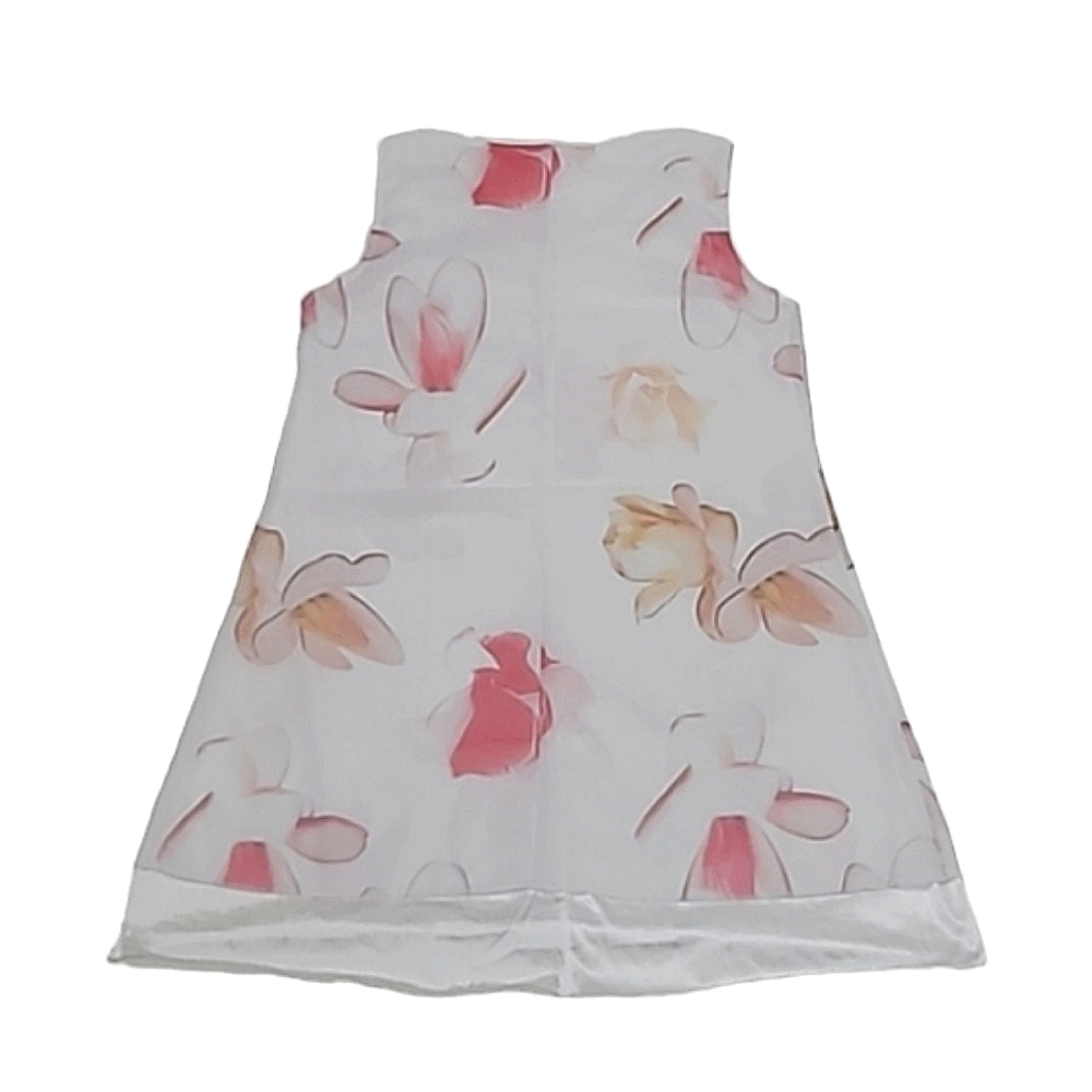 Floral Chiffon Mini Dress Sheer Lined Sleeveless Shift Tunic Boat Neck Flowery - Picture 3 of 17